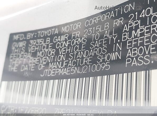 JTDEPMAE5NJ210095 2022 TOYOTA COROLLA Серебряный Вид подкапотного пространства