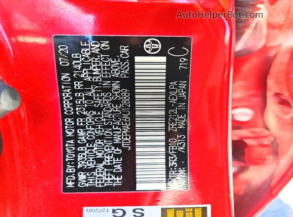JTDEPMAE6MJ128889 2021 TOYOTA COROLLA Red Շարժիչի բաժամունքի տեսք