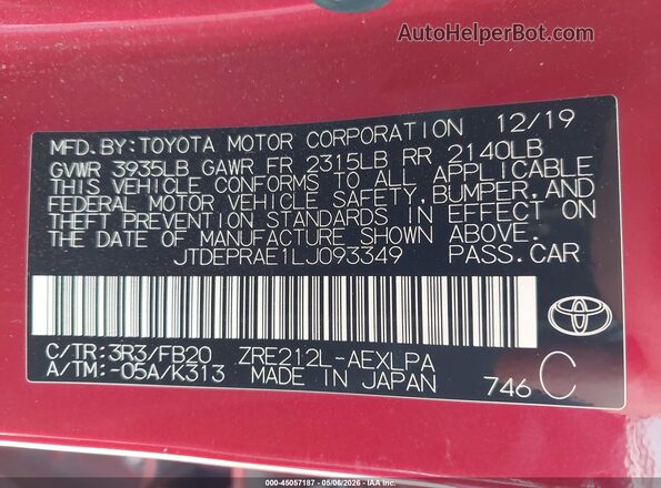 JTDEPRAE1LJ093349 2020 TOYOTA LL Red 