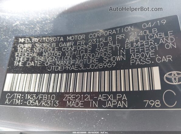JTDEPRAE3LJ028969 2020 TOYOTA COROLLA Blue 
