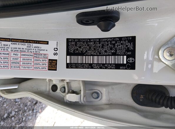 JTDEPRAE4LJ058496 2020 TOYOTA LL White Vista del compartimento del motor