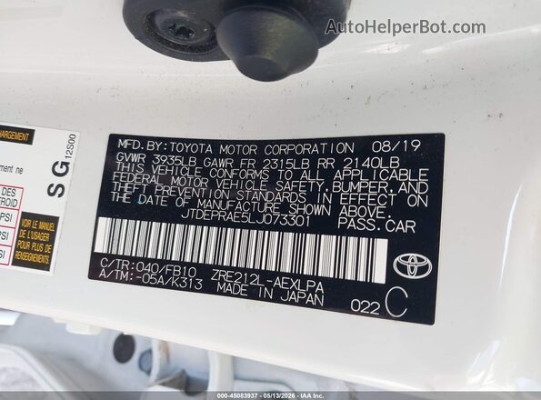 JTDEPRAE5LJ073301 2020 TOYOTA LL Белый Вид подкапотного пространства