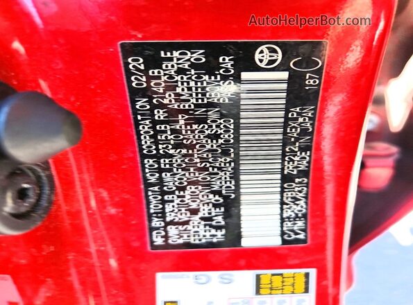 JTDEPRAE9LJ108020 2020 TOYOTA COROLLA Red Շարժիչի բաժամունքի տեսք