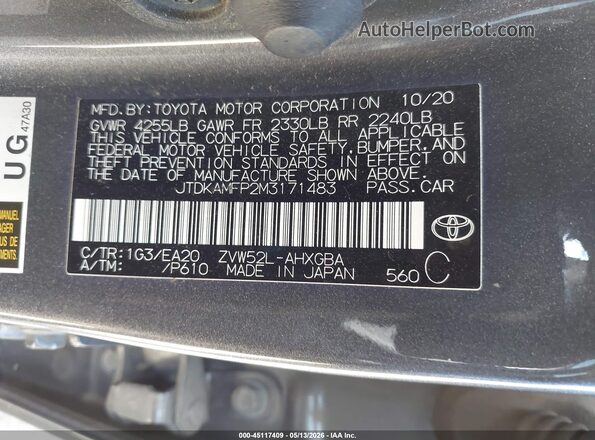 JTDKAMFP2M3171483 2021 TOYOTA PRIUS PRIME Серый 