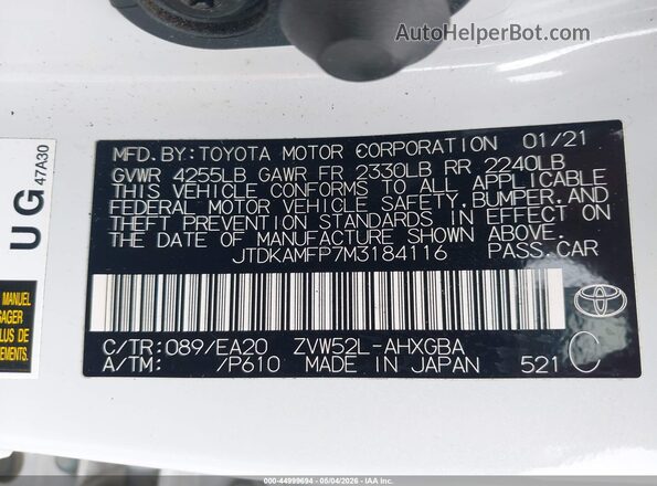 JTDKAMFP7M3184116 2021 TOYOTA LE White Widok komory silnika