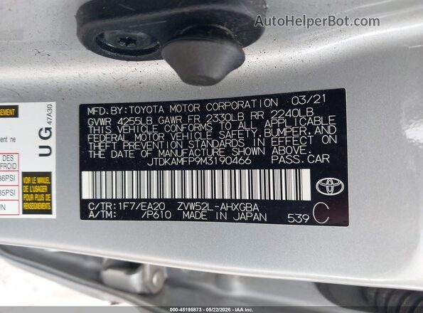 JTDKAMFP9M3190466 2021 TOYOTA PRIUS PRIME Silver Engine compartment view