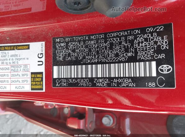 JTDKAMFPXN3222987 2022 TOYOTA PRIUS PRIME Red Engine compartment view