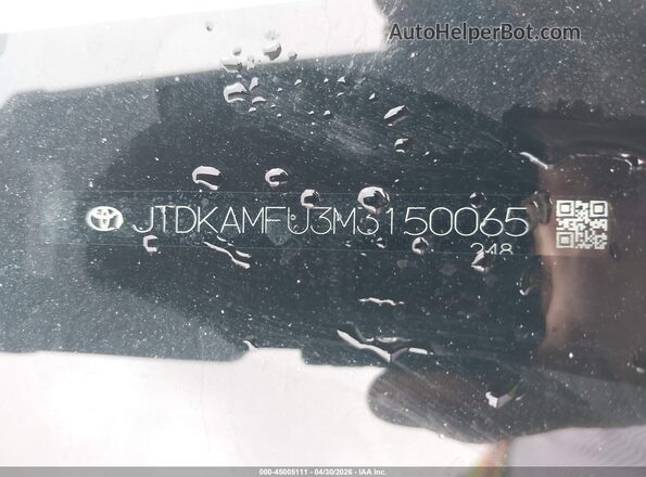 JTDKAMFU3M3150065 2021 TOYOTA LE Black 