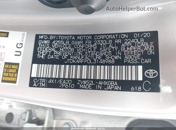 JTDKARFP0L3148988 2020 TOYOTA LE Tan Շարժիչի բաժամունքի տեսք