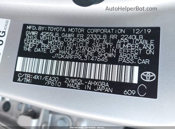 JTDKARFP9L3147645 2020 TOYOTA PRIUS PRIME Silver Widok komory silnika