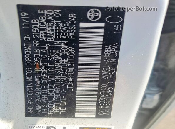 JTDKARFUXL3110089 2020 TOYOTA PRIUS White 