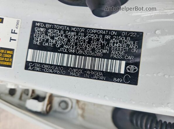JTDL9MFU8N3036285 2022 TOYOTA PRIUS White Engine compartment view
