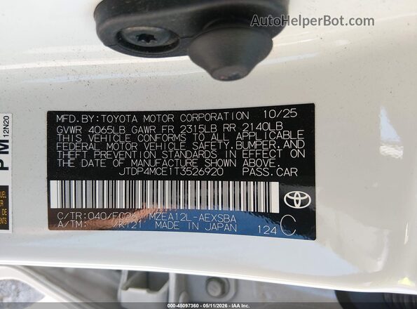 JTDP4MCE1T3526920 2026 TOYOTA LL White 