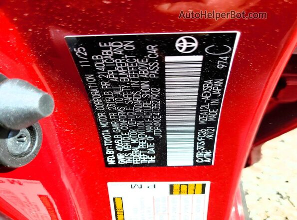 JTDP4MCE4T3527902 2026 TOYOTA COROLLA Red Widok naklejki z numerem VIN