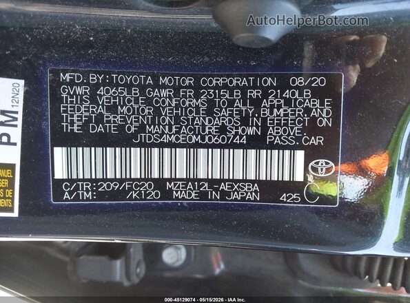 JTDS4MCE0MJ060744 2021 TOYOTA COROLLA Black Vista del compartimento del motor