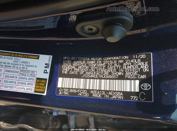 JTDS4MCE1MJ068657 2021 TOYOTA COROLLA Dark Blue Շարժիչի բաժամունքի տեսք