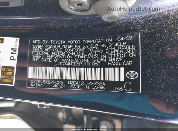 JTDS4MCE6PJ101060 2023 TOYOTA LL Blue ძრავის განყოფილების ხედი
