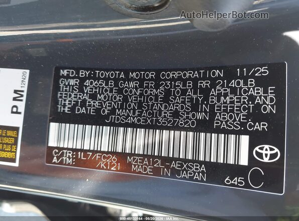 JTDS4MCEXT3527820 2026 TOYOTA COROLLA Gray 