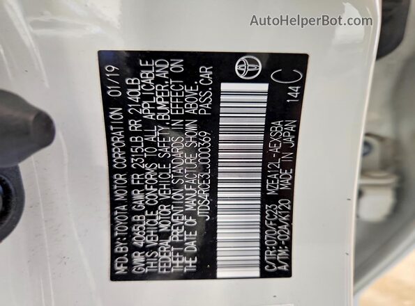 JTDS4RCE3LJ000369 2020 TOYOTA COROLLA White Вид підкапотного простору
