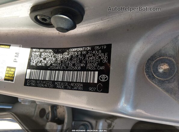 JTDS4RCE7LJ025808 2020 TOYOTA COROLLA Silver ძრავის განყოფილების ხედი