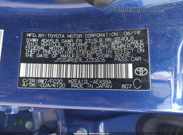 JTDS4RCE9LJ030606 2020 TOYOTA LL Blue Շարժիչի բաժամունքի տեսք