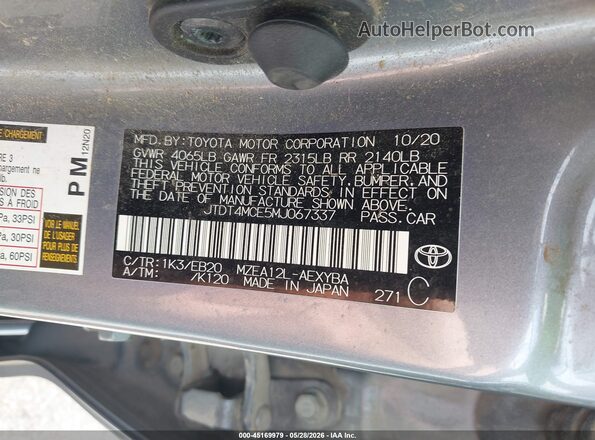 JTDT4MCE5MJ067337 2021 TOYOTA COROLLA Light Blue Widok komory silnika