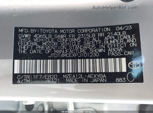 JTDT4MCEXPJ101230 2023 TOYOTA COROLLA Silver Շարժիչի բաժամունքի տեսք