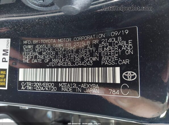 JTDT4RCE8LJ044243 2020 TOYOTA LL Black 