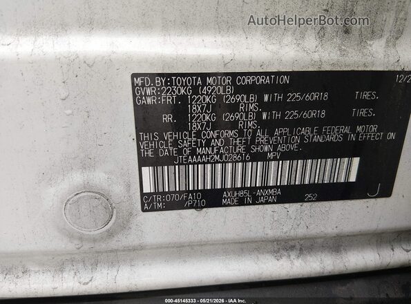 JTEAAAAH2MJ028616 2021 TOYOTA VENZA White Engine compartment view