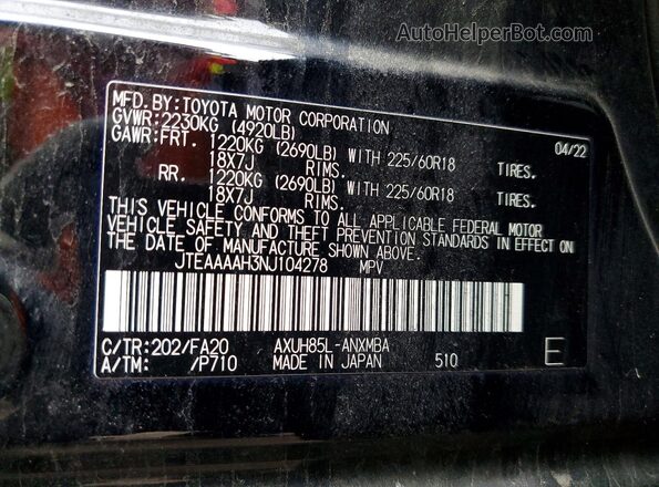 JTEAAAAH3NJ104278 2022 TOYOTA VENZA Black Vista interior de 360 grados