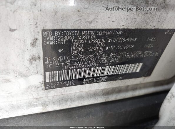 JTEAAAAH4MJ065280 2021 TOYOTA VENZA White Շարժիչի բաժամունքի տեսք