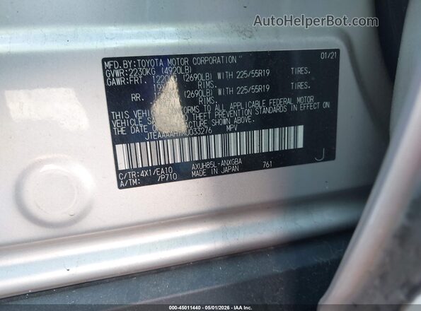 JTEAAAAH7MJ033276 2021 TOYOTA LE Gold 