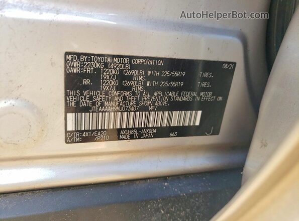 JTEAAAAH9MJ073407 2021 TOYOTA VENZA Silver Widok naklejki z numerem VIN