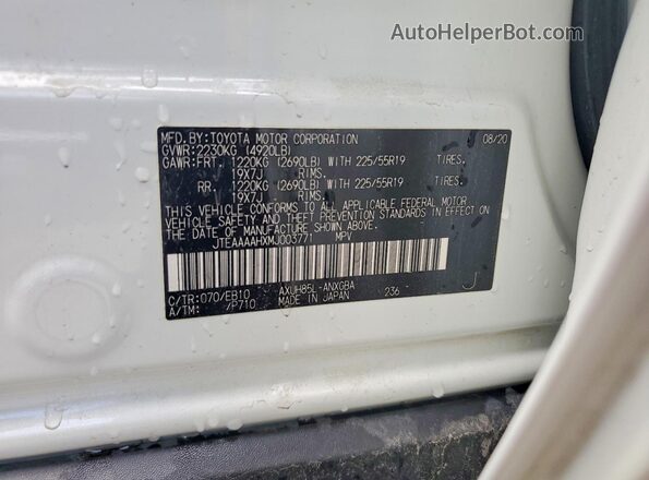 JTEAAAAHXMJ003771 2021 TOYOTA VENZA White Widok naklejki z numerem VIN