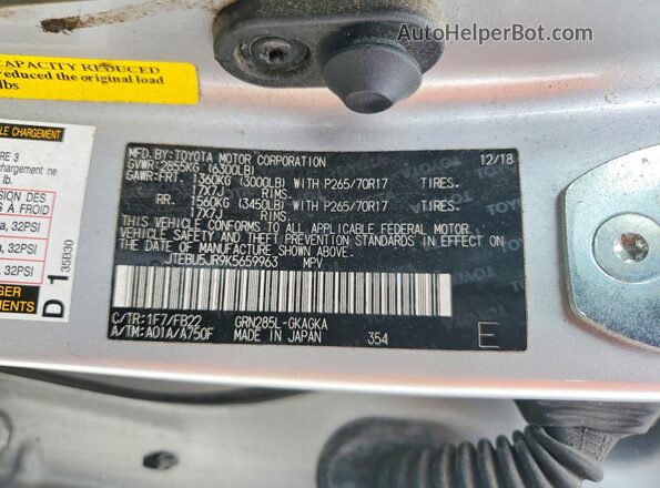 JTEBU5JR9K5659963 2019 TOYOTA 4RUNNER Silver 