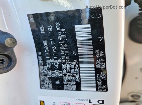 JTEMU5JR3M5962359 2021 TOYOTA 4RUNNER White Vista de la etiqueta del VIN
