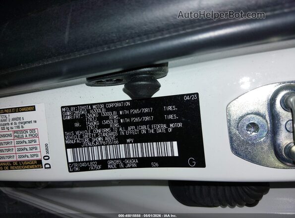 JTENU5JR7P6155166 2023 TOYOTA 4RUNNER White Widok komory silnika