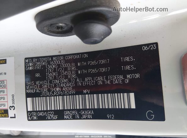 JTERU5JR2P6182499 2023 TOYOTA 4RUNNER White 