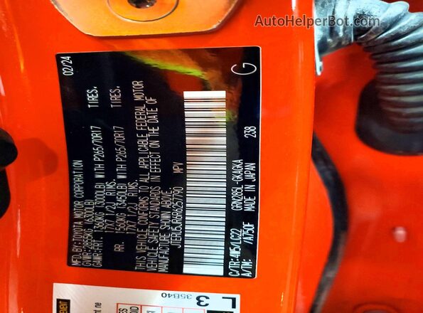 JTERU5JR6R6257790 2024 TOYOTA 4RUNNER Orange VIN კოდის სტიკერის ხედი