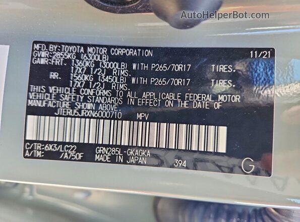 JTERU5JRXN6000710 2022 TOYOTA 4RUNNER Green 