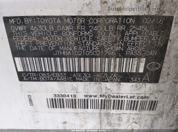 JTHBA1D21G5021796 2016 LEXUS IS 200T White Շարժիչի բաժամունքի տեսք