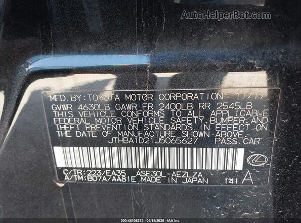 JTHBA1D21J5065627 2018 LEXUS IS 300 F SPORT RWD Черный Вид подкапотного пространства