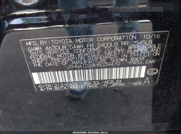 JTHBA1D24H5039470 2017 LEXUS IS 200T Black Widok komory silnika