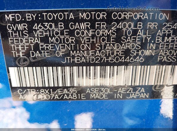 JTHBA1D27H5044646 2017 LEXUS IS 200T Black Շարժիչի բաժամունքի տեսք