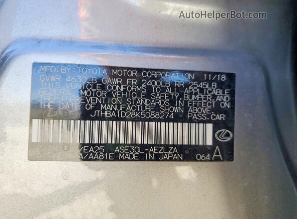 JTHBA1D28K5088274 2019 LEXUS IS Silver 