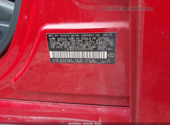 JTHBA1D29G5007998 2016 LEXUS IS 200T Red Շարժիչի բաժամունքի տեսք