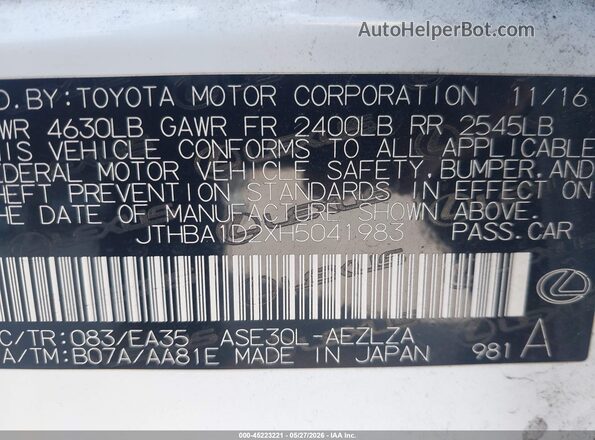 JTHBA1D2XH5041983 2017 LEXUS IS 200T White 
