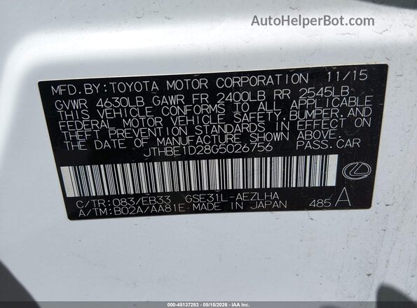 JTHBE1D28G5026756 2016 LEXUS IS 350 White ძრავის განყოფილების ხედი