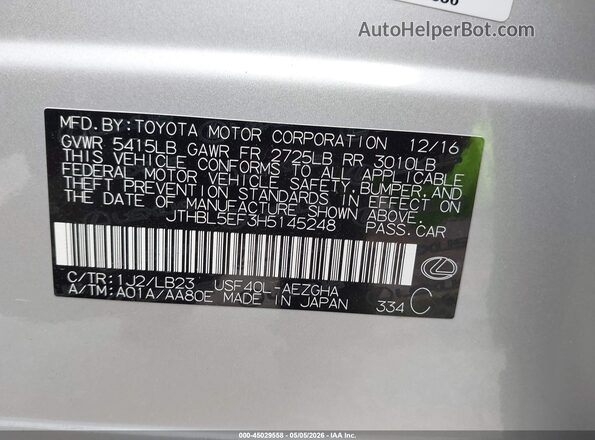 JTHBL5EF3H5145248 2017 LEXUS LS 460 Silver Widok komory silnika