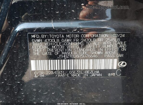 JTHBZ1B26R5076646 2024 LEXUS IS 350 Black Widok komory silnika